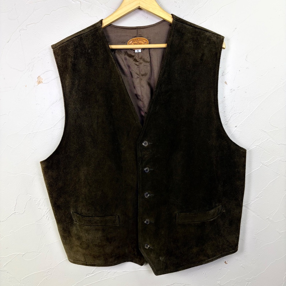 Vintage Golden Bear Suede Leather Vest Mens XL Brown Western Gorpcore USA Made